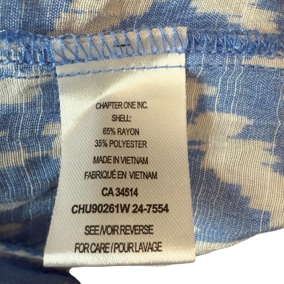 C by One 100% Rayon V-Neck Tie Front 3/4 Sleeve Pullover Blue White Size M #1413 - Picture 7 of 7